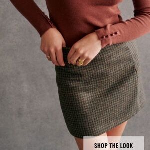 Sézane Mini Houndstooth Skirt in Olive and Brown